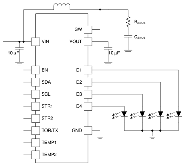 Application Circuit Diagram - Texas Instruments LM3645 LED Driver IC